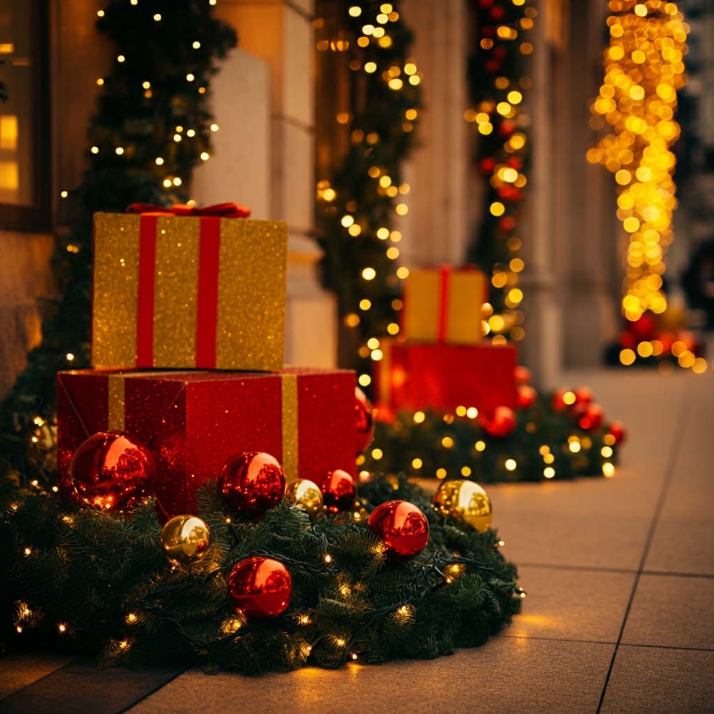 Trang trí Noel ngoài trời với hộp quà