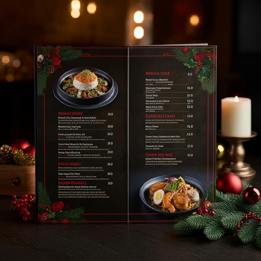 Trang trí Noel menu nhà hàng với chủ đề Noel