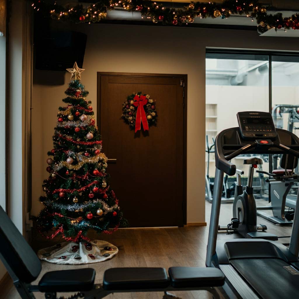 Trang trí giáng sinh phòng gym với cây thông noel