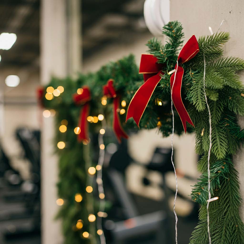 Trang trí Noel phòng gym với dây thông