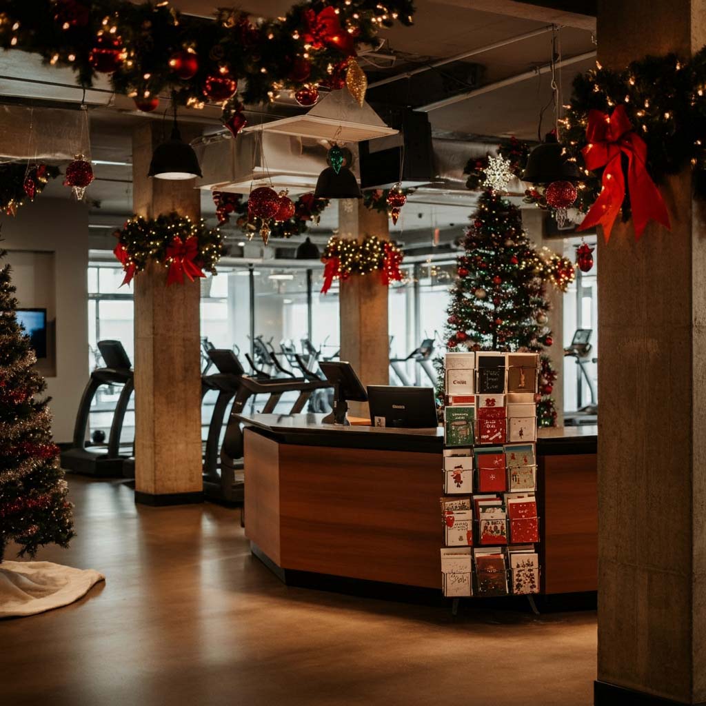 Trang trí Noel phòng gym với thiệp noel