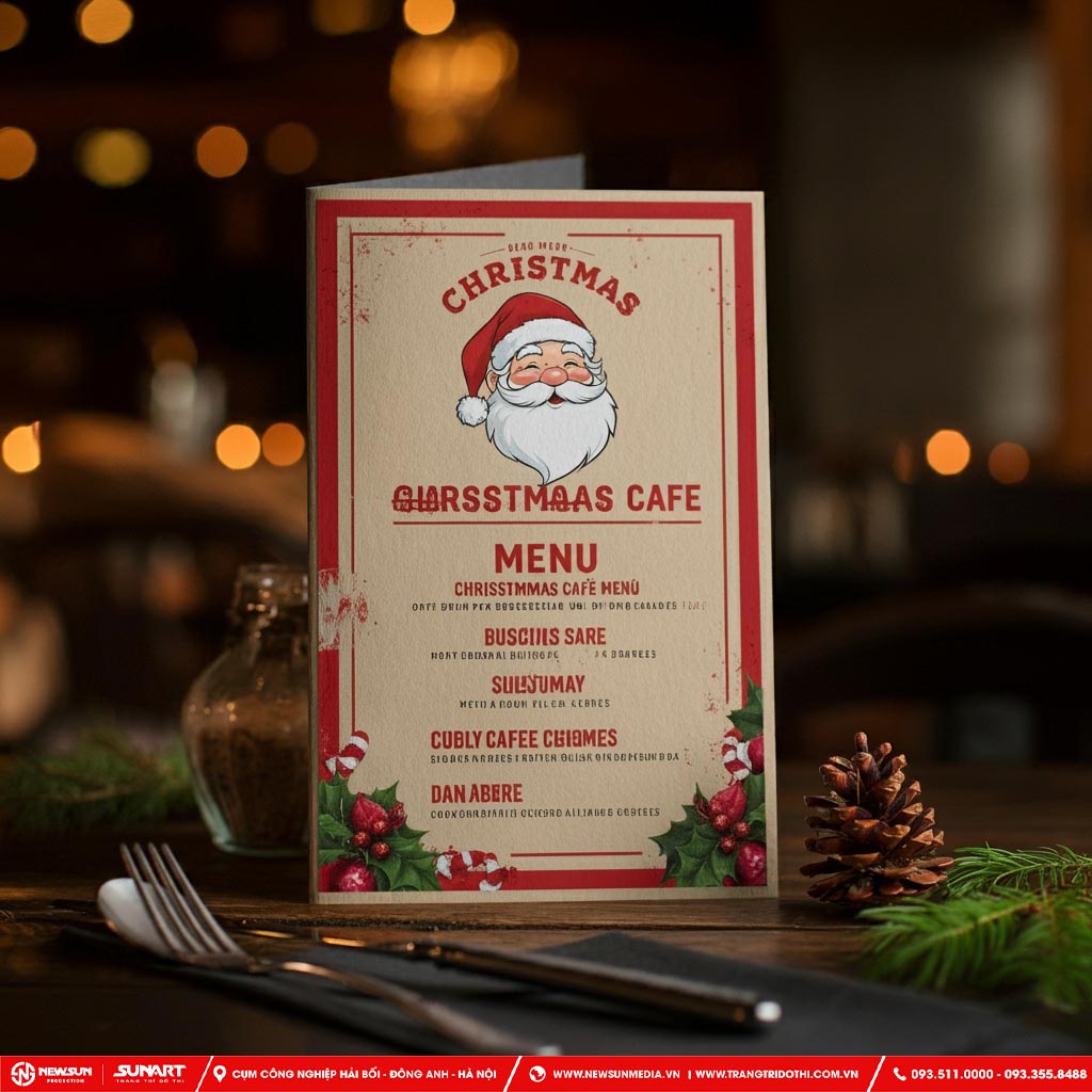 Trang trí Noel menu quán cafe với chủ đề Noel