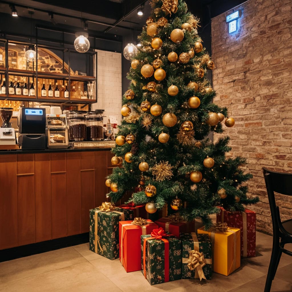 Trang trí Noel không gian quán cafe với cây thông