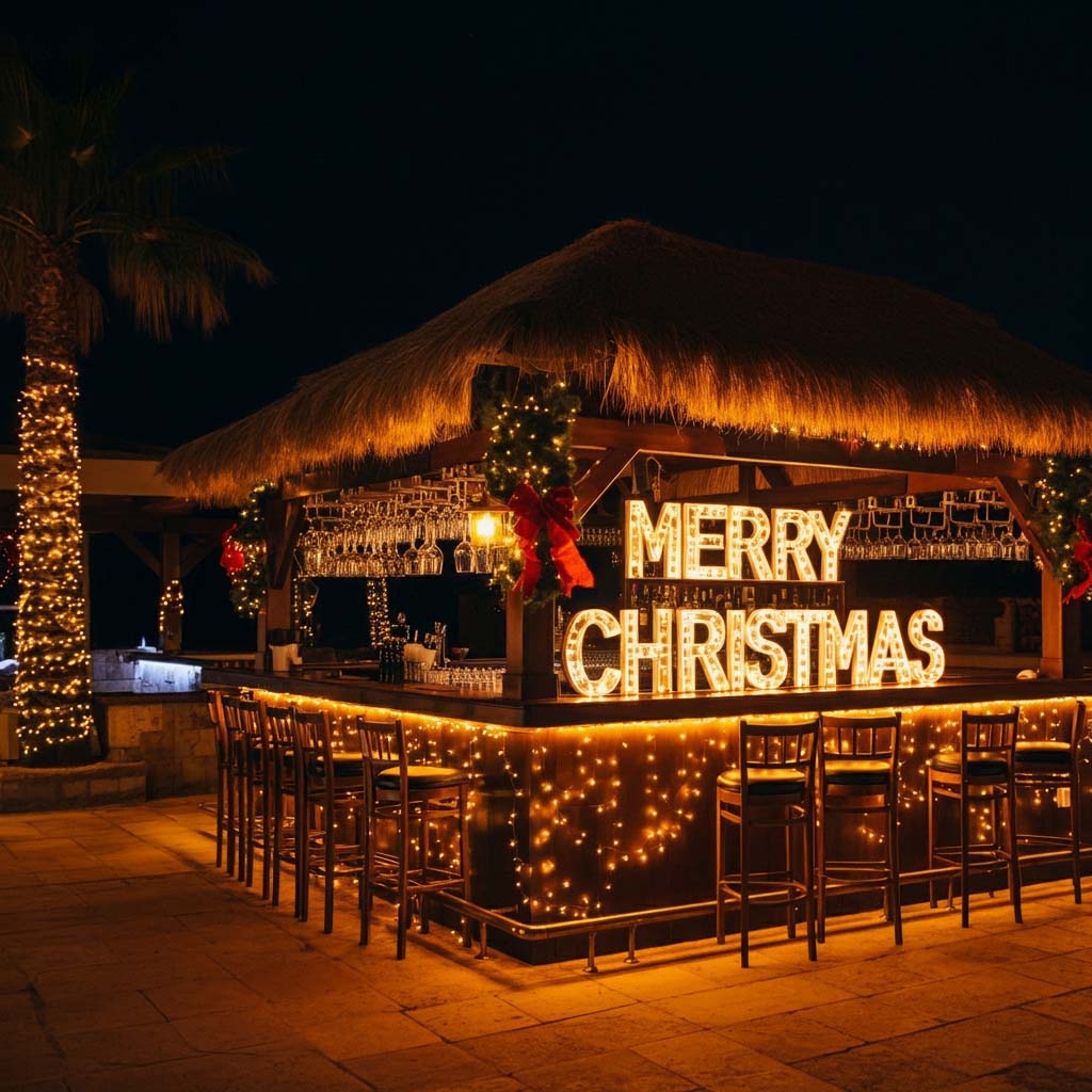 Trang trí Noel quầy bar khu nghỉ dưỡng chữ Merry Christmas 1