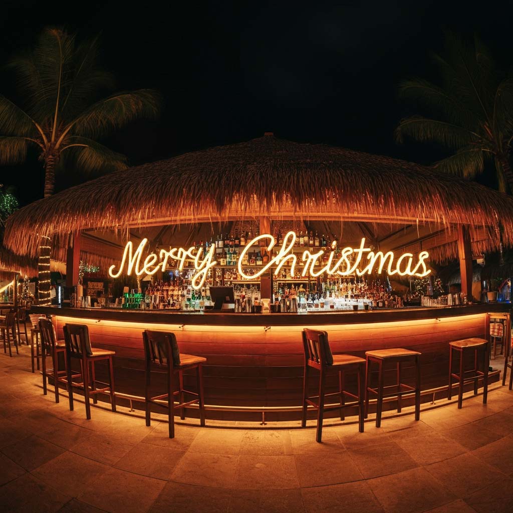 Trang trí Noel quầy bar khu nghỉ dưỡng chữ Merry Christmas