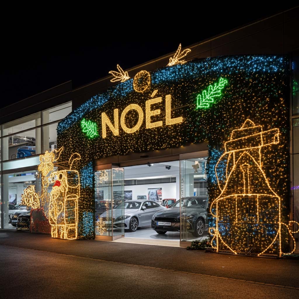 Trang trí Noel mặt tiền showroom ô tô đèn Led