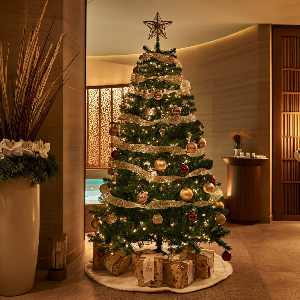 Trang trí giáng sinh quán spa với cây thông noel