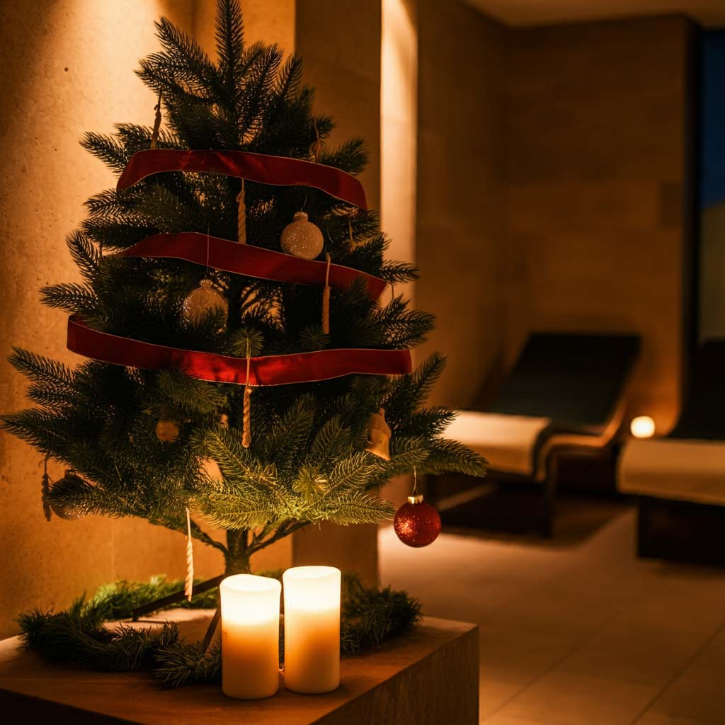 Trang trí giáng sinh quán spa với cây thông noel 1