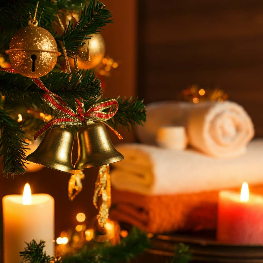 Trang trí Noel tiệm spa với chuông noel