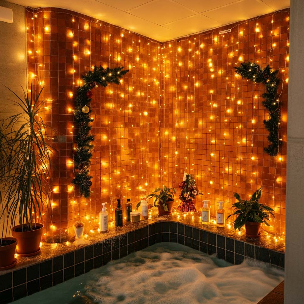 Trang trí Noel quán spa với đèn led 2