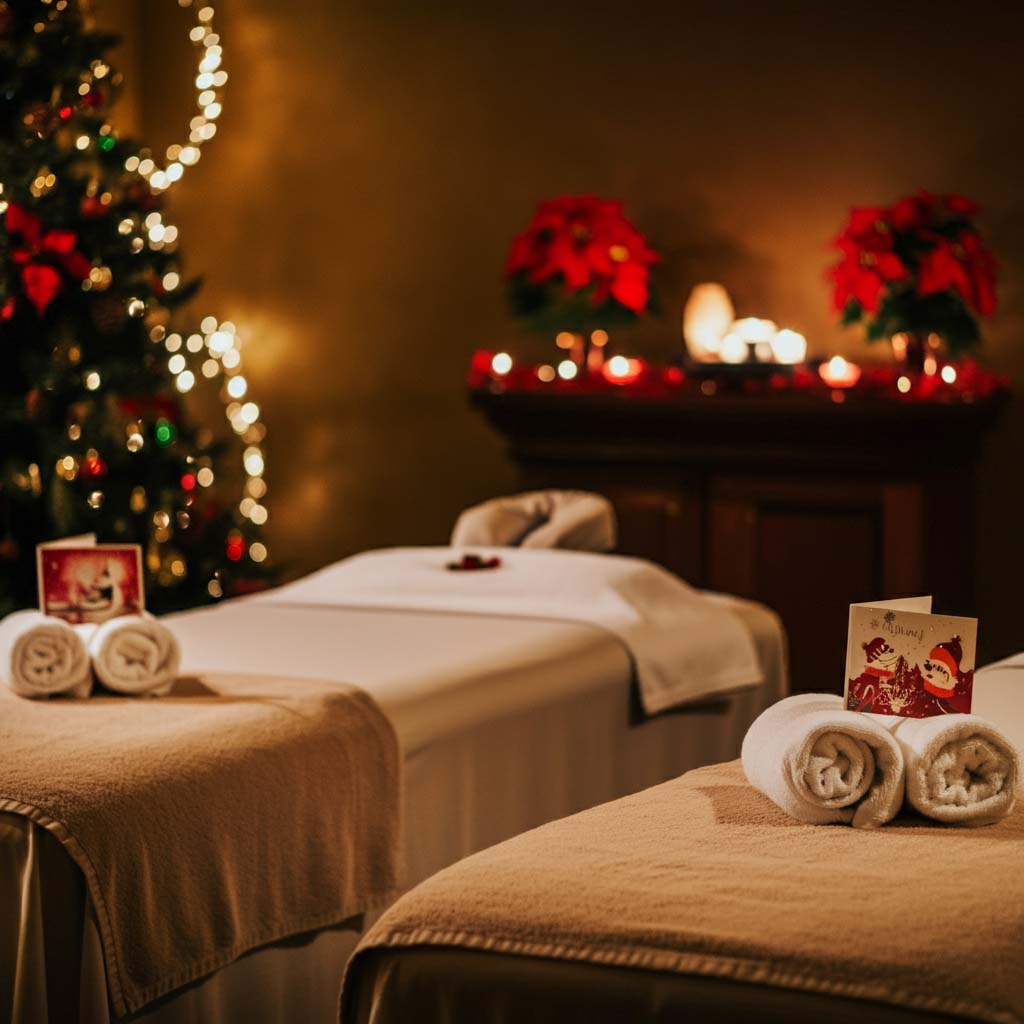 Trang trí giáng sinh quán spa với thiệp noel