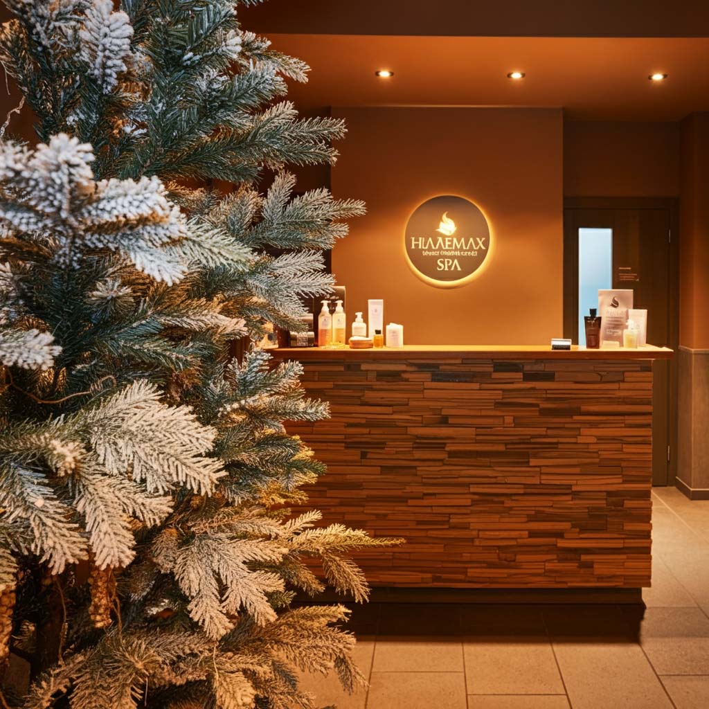 Trang trí Noel quán spa với tuyết giả